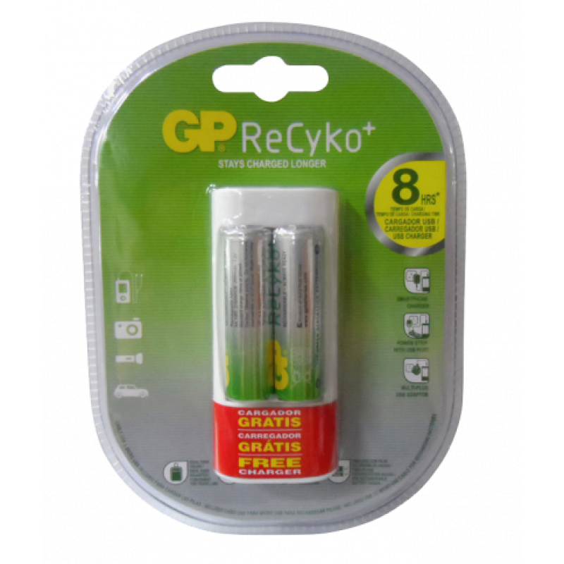 Cargadores: Cargador USB para pilas AA - AAA con 2 pilas AA y 2 pilas AAA  GP RECYKO